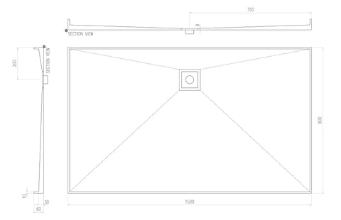 Builder Range Tile Shower Tray with Slotted Square Waste (Australian Made) - Various Sizes