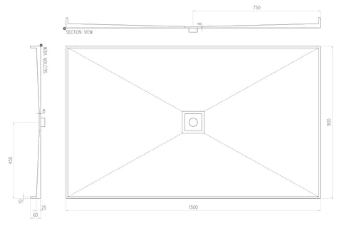 Builder Range Tile Shower Tray with Slotted Square Waste (Australian Made) - Various Sizes