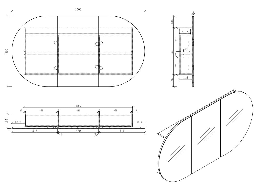 Oval Mirror Cabinet Pencil Edge 900x600 / 1200x600 / 1500x800mm - Timber Veneer