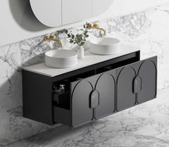 BV90WH Black Oak with Stone handle Wall Hung Vanity - 600 / 750 / 900 / 1200 / 1500 / 1800mm