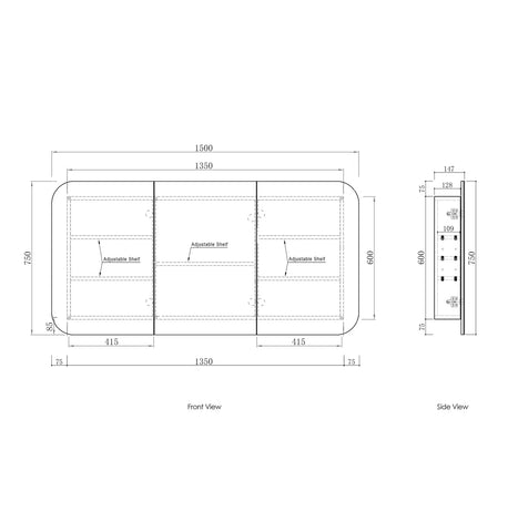 Soft Square Mirror Cabinet Pencil Edge 900/1200/1500/1800mm - Matte White / Natural Oak