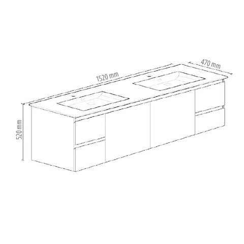 BV03WH Gloss White Fingerpull Wall Hung Vanity - 600 / 750 / 900 / 1200 / 1500 / 1800mm