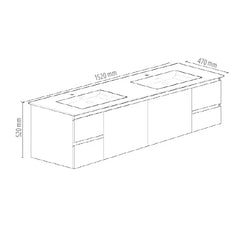 BV03WH Gloss White Fingerpull Wall Hung Vanity - 600 / 750 / 900 / 1200 / 1500 / 1800mm