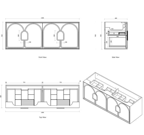 BV89WH Matte White with Stone handle Wall Hung Vanity - 600 / 750 / 900 / 1200 / 1500 / 1800mm