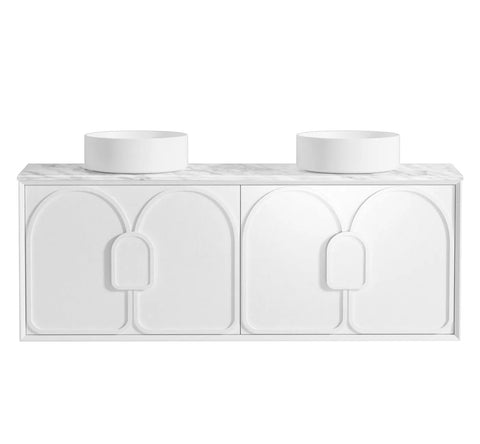 BV89WH Matte White with Stone handle Wall Hung Vanity - 600 / 750 / 900 / 1200 / 1500 / 1800mm