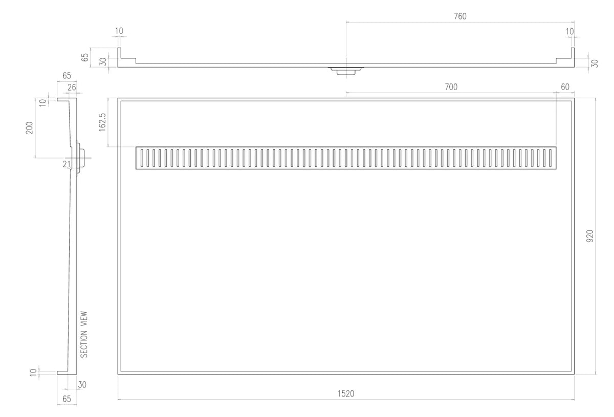 Tile Over Shower Tray with Channel Grate (Australian Made) - Various Sizes