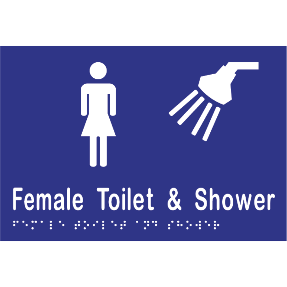 Female Toilet & Shower Braille Sign in Blue Vinyl - MLS16292TS_BLU