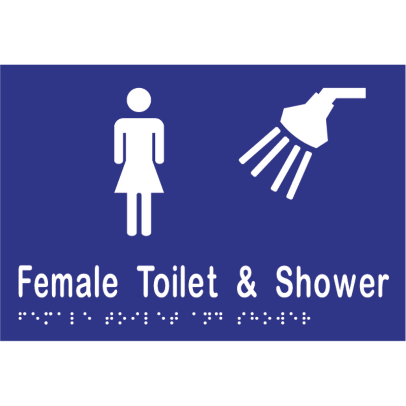 Female Toilet & Shower Braille Sign in Blue Vinyl - MLS16292TS_BLU