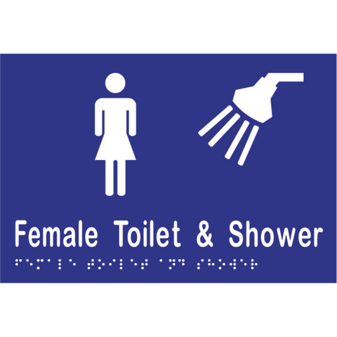 Female Toilet & Shower Braille Sign in Blue Vinyl - MLS16292TS_BLU