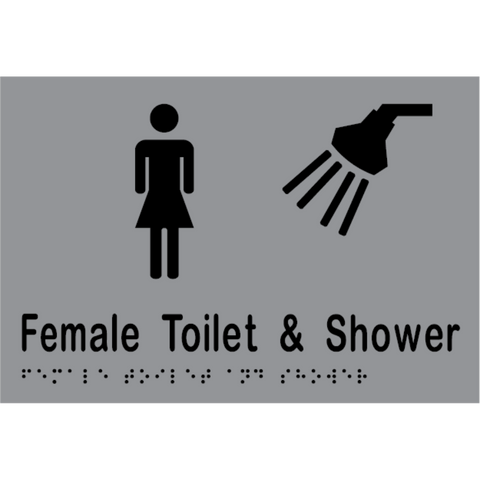 Female Toilet & Shower Braille Sign in Silver Vinyl - MLS16292TS_SIL