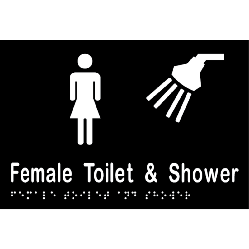 Female Toilet & Shower Braille Sign in Designer Black Vinyl - MLS16292TS_BLK