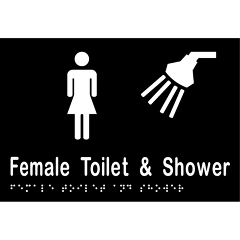 Female Toilet & Shower Braille Sign in Designer Black Vinyl - MLS16292TS_BLK