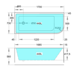Matte White Left Hand Corner Freestanding Bath 1500 / 1700mm - Matte White