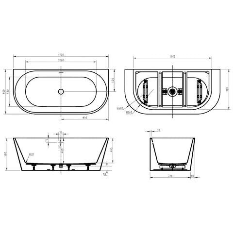 Paco Back to Wall Freestanding Bath with Overflow 1400 / 1500 / 1700mm - Gloss White