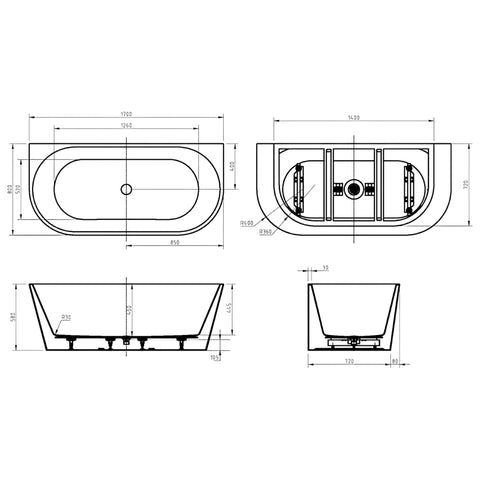 Milan Rectangle Back to Wall Freestanding Bath 1400mm / 1700mm - Gloss White