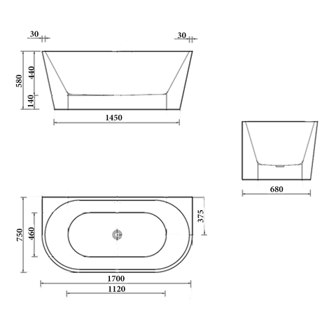 Paco Back to Wall Freestanding Bath with Overflow 1400 / 1500 / 1700mm - Gloss White