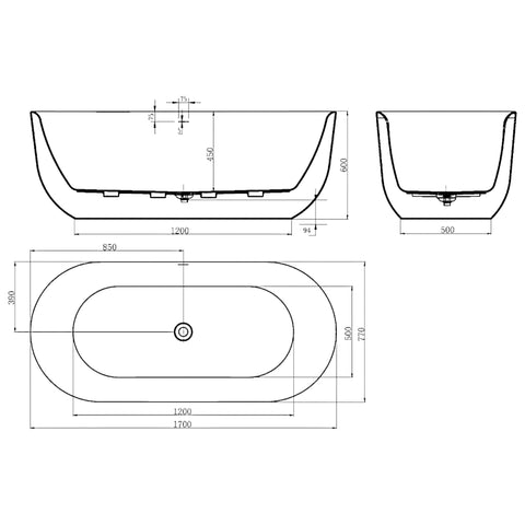 Oval Freestanding Bath with Overflow 1500 / 1700 mm - Gloss White / Matte White