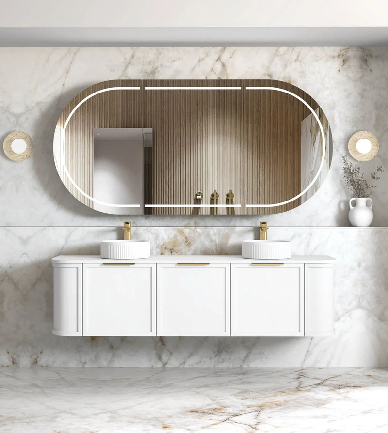 BV57WH Matte White Shaker Curved Wall Hung Vanity - 600 / 750 / 900 / 1200 / 1500 / 1800mm