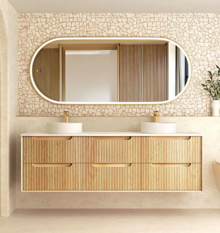 BV43WH Natural Oak Fluted Wall Hung Vanity - 600 / 750 / 900 / 1200 / 1500 / 1800mm