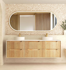 BV43WH Natural Oak Fluted Wall Hung Vanity - 600 / 750 / 900 / 1200 / 1500 / 1800mm