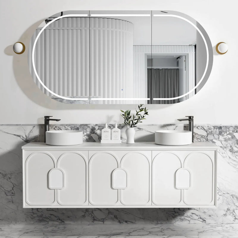 BV89WH Matte White with Stone handle Wall Hung Vanity - 600 / 750 / 900 / 1200 / 1500 / 1800mm