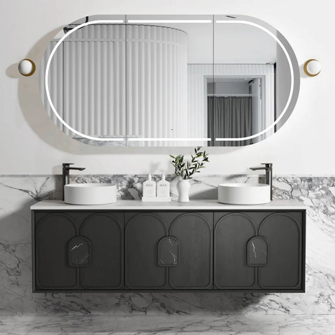 BV90WH Black Oak with Stone handle Wall Hung Vanity - 600 / 750 / 900 / 1200 / 1500 / 1800mm