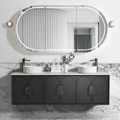 BV90WH Black Oak with Stone handle Wall Hung Vanity - 600 / 750 / 900 / 1200 / 1500 / 1800mm