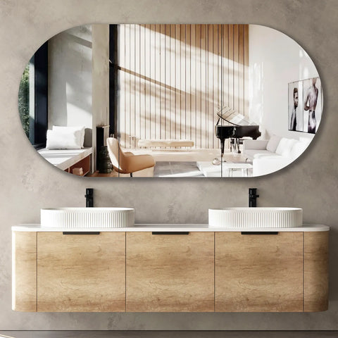 BV68WH Curved Natural Oak Wall Hung Vanity - 600 / 750 / 900 / 1200 / 1500 / 1800mm