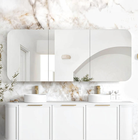Soft Square Mirror Cabinet Pencil Edge 900/1200/1500/1800mm - Matte White / Natural Oak