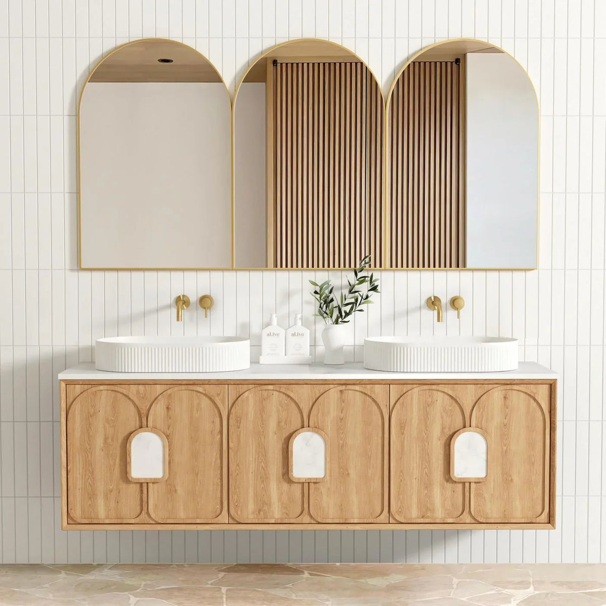 BV26WH Woodland Oak with Stone handle Wall Hung Vanity