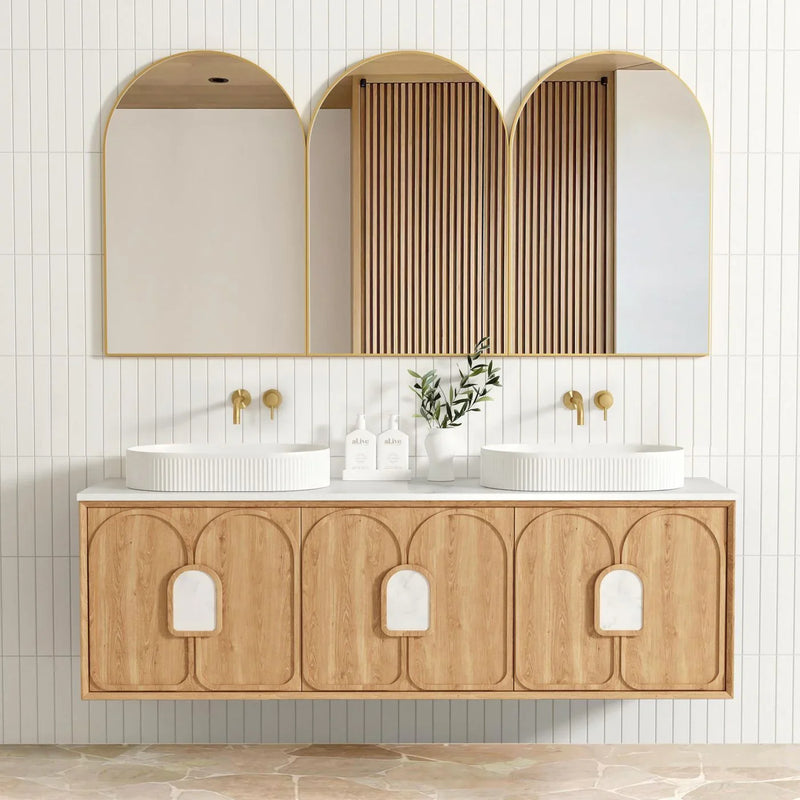 BV26WH Woodland Oak with Stone handle Wall Hung Vanity - 600 / 750 / 900 / 1200 / 1500 / 1800mm