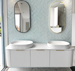 BV63WH Curved Fluted Matte White Wall Hung Vanity - 600 / 750 / 900 / 1200 / 1500 / 1800mm
