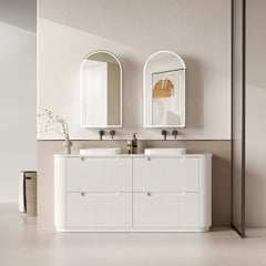 BV46 Fluted Matte White Curve Freestanding Vanity - 750 / 900 / 1200 / 1500 / 1800mm