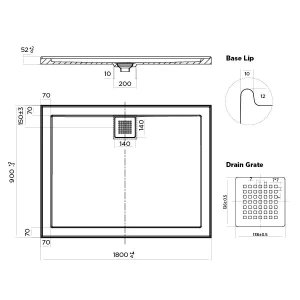Eco Low Profile Polymarble Shower Base - Various Sizes