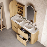 BV35 Fluted Natural Oak Curve Freestanding Vanity - 750 / 900 / 1200 / 1500 / 1800mm