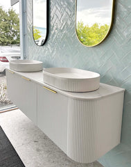 BV63WH Curved Fluted Matte White Wall Hung Vanity - 600 / 750 / 900 / 1200 / 1500 / 1800mm