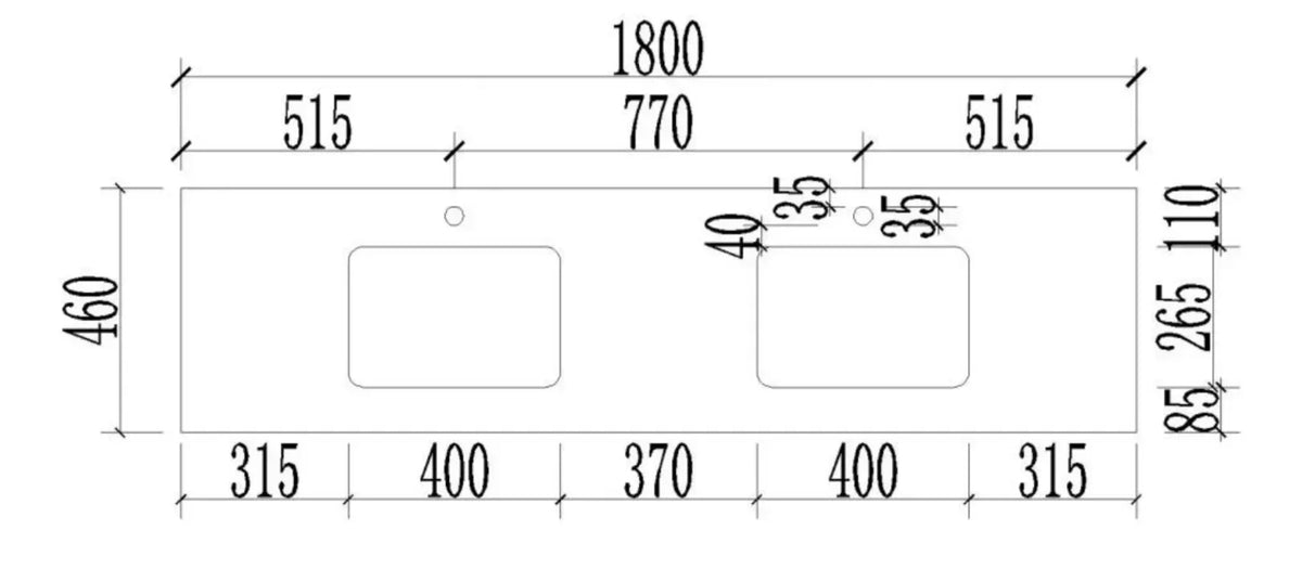 Vanity benchtop dimension drawing
