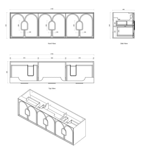 BV89WH Matte White with Stone handle Wall Hung Vanity - 600 / 750 / 900 / 1200 / 1500 / 1800mm