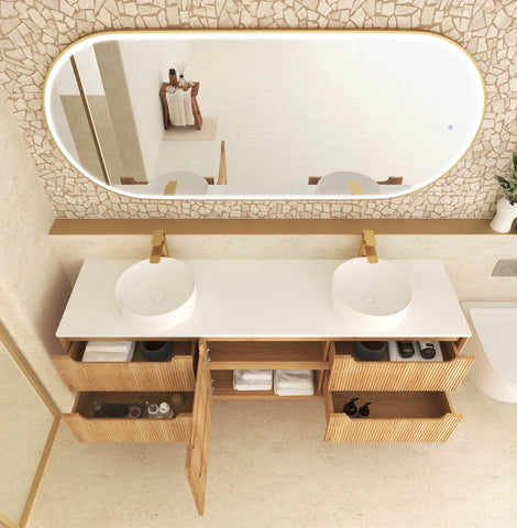 BV43WH Natural Oak Fluted Wall Hung Vanity - 600 / 750 / 900 / 1200 / 1500 / 1800mm