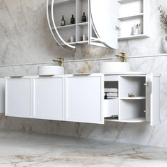 BV57WH Matte White Shaker Curved Wall Hung Vanity - 600 / 750 / 900 / 1200 / 1500 / 1800mm