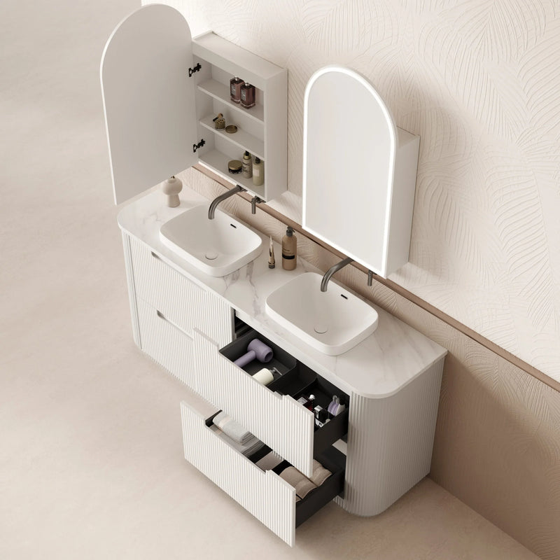 BV46 Fluted Matte White Curve Freestanding Vanity - 750 / 900 / 1200 / 1500 / 1800mm