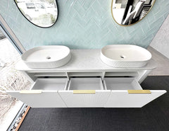 BV63WH Curved Fluted Matte White Wall Hung Vanity - 600 / 750 / 900 / 1200 / 1500 / 1800mm