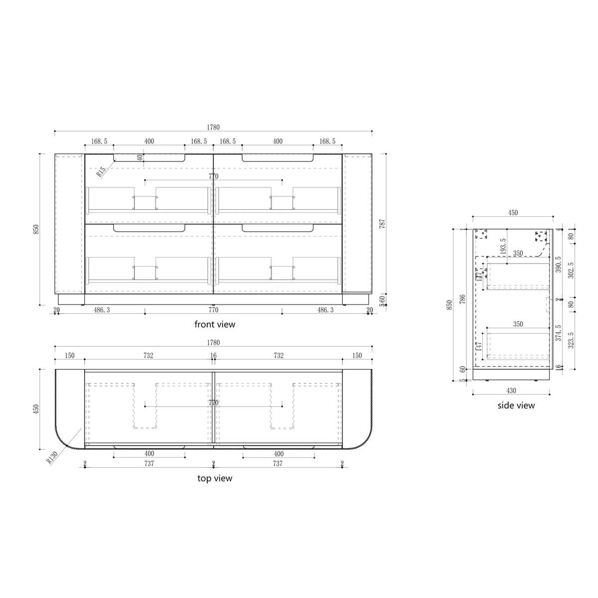 BV46 Fluted Matte White Curve Freestanding Vanity dimension drawing