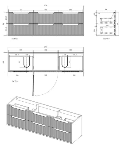 BV43WH Natural Oak Fluted Wall Hung Vanity - 600 / 750 / 900 / 1200 / 1500 / 1800mm