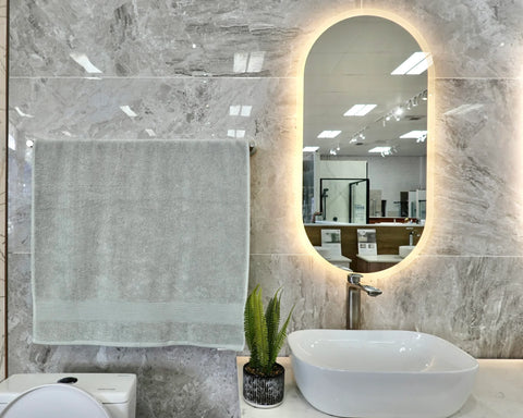 Pill Shape LED Mirror Touchless switch with Demister 450x900mm - Frameless / with Frame