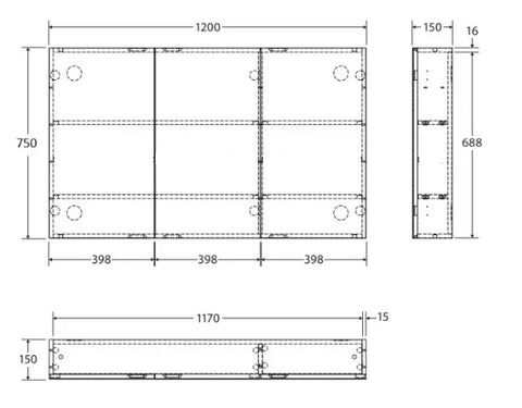 Mirror Cabinet Pencil Edge 600/750/900/1200mm - Various Colours