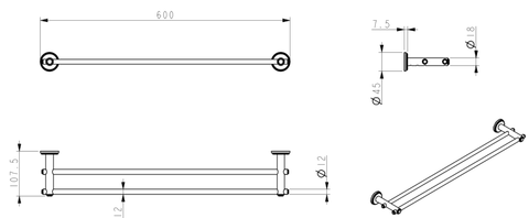 Heritage Style Double Towel Rail 600mm/800mm - Various Colours