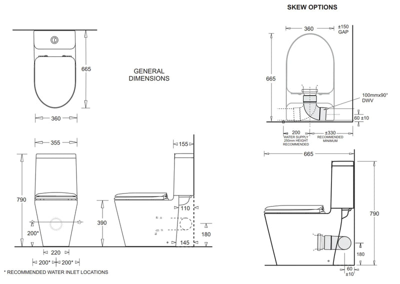 Cotto Closed Coupled Skew Pan Connection Toilet Suite with Soft Close Seat - White (4 Star)