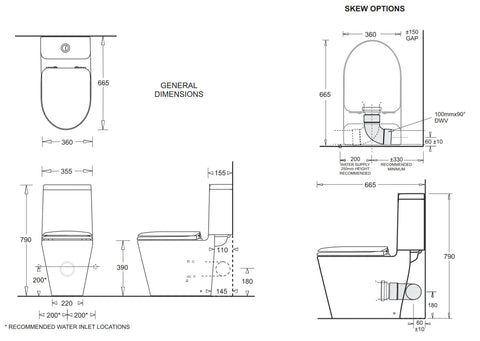 Cotto Closed Coupled Skew Pan Connection Toilet Suite with Soft Close Seat - White (4 Star)