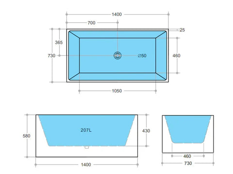 Multi Fit Corner Back to Wall Freestanding Bath 1000 / 1200 / 1300 / 1400 / 1500 / 1700mm